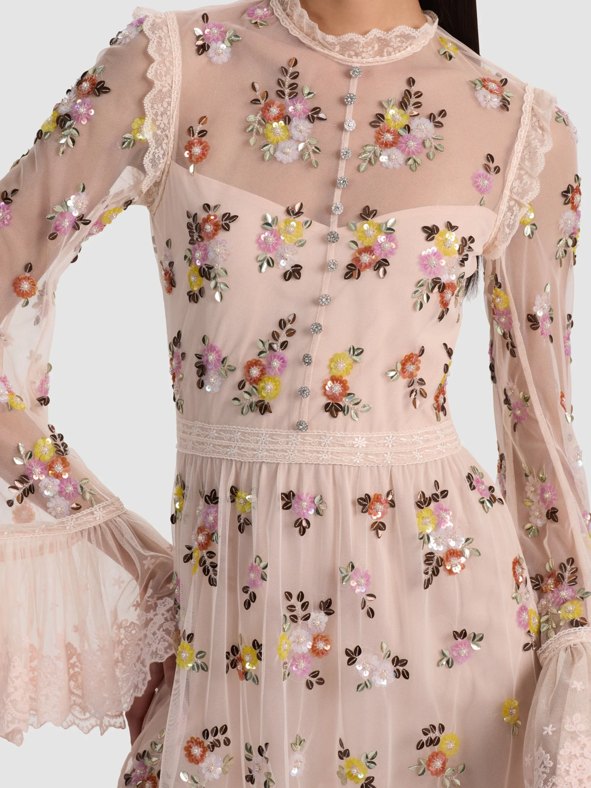 ALLEGRA EMBELLISHED LACE MINI GOWN