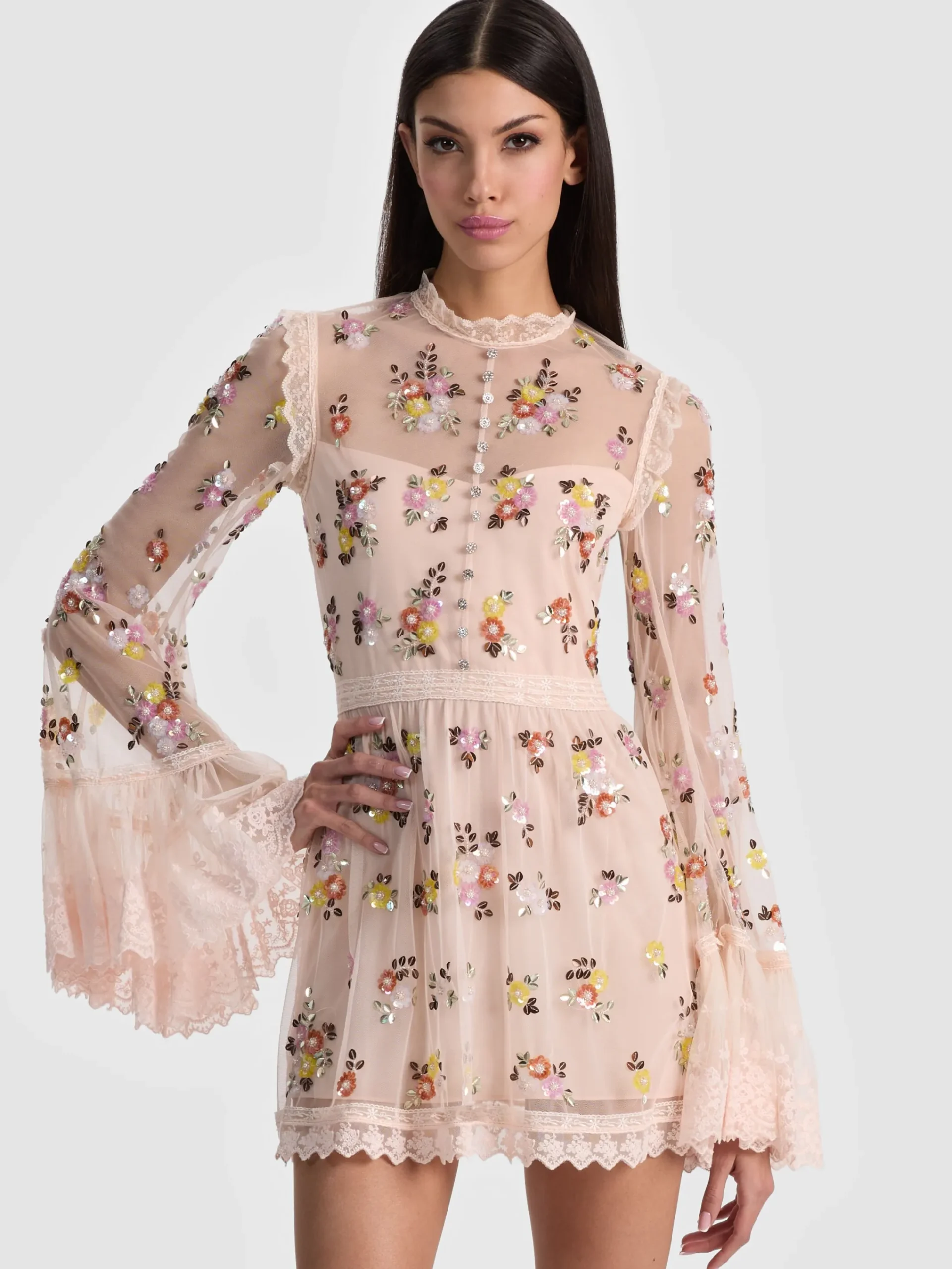 ALLEGRA EMBELLISHED LACE MINI GOWN