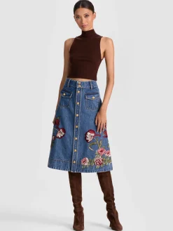 DAHLIA EMBROIDERED DENIM SKIRT