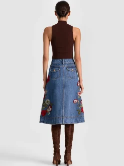 DAHLIA EMBROIDERED DENIM SKIRT