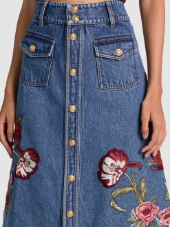 DAHLIA EMBROIDERED DENIM SKIRT