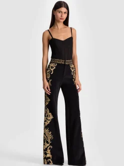 DYLAN EMBROIDERED VELVET PANT