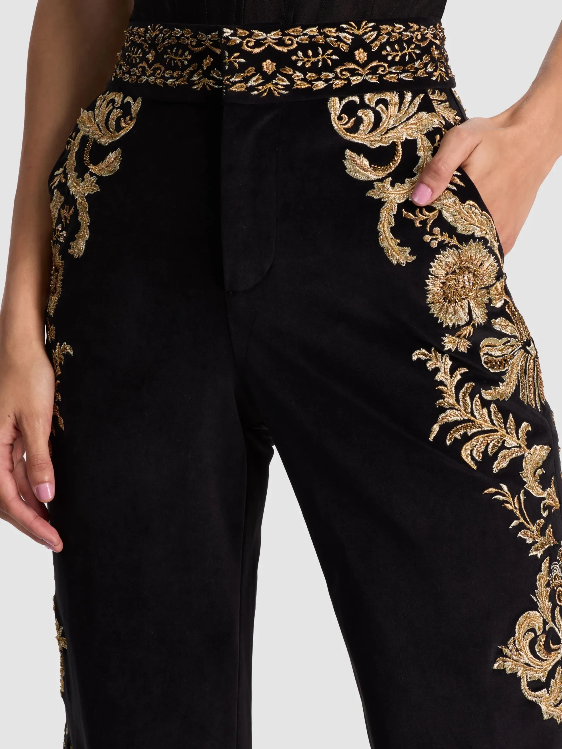 DYLAN EMBROIDERED VELVET PANT