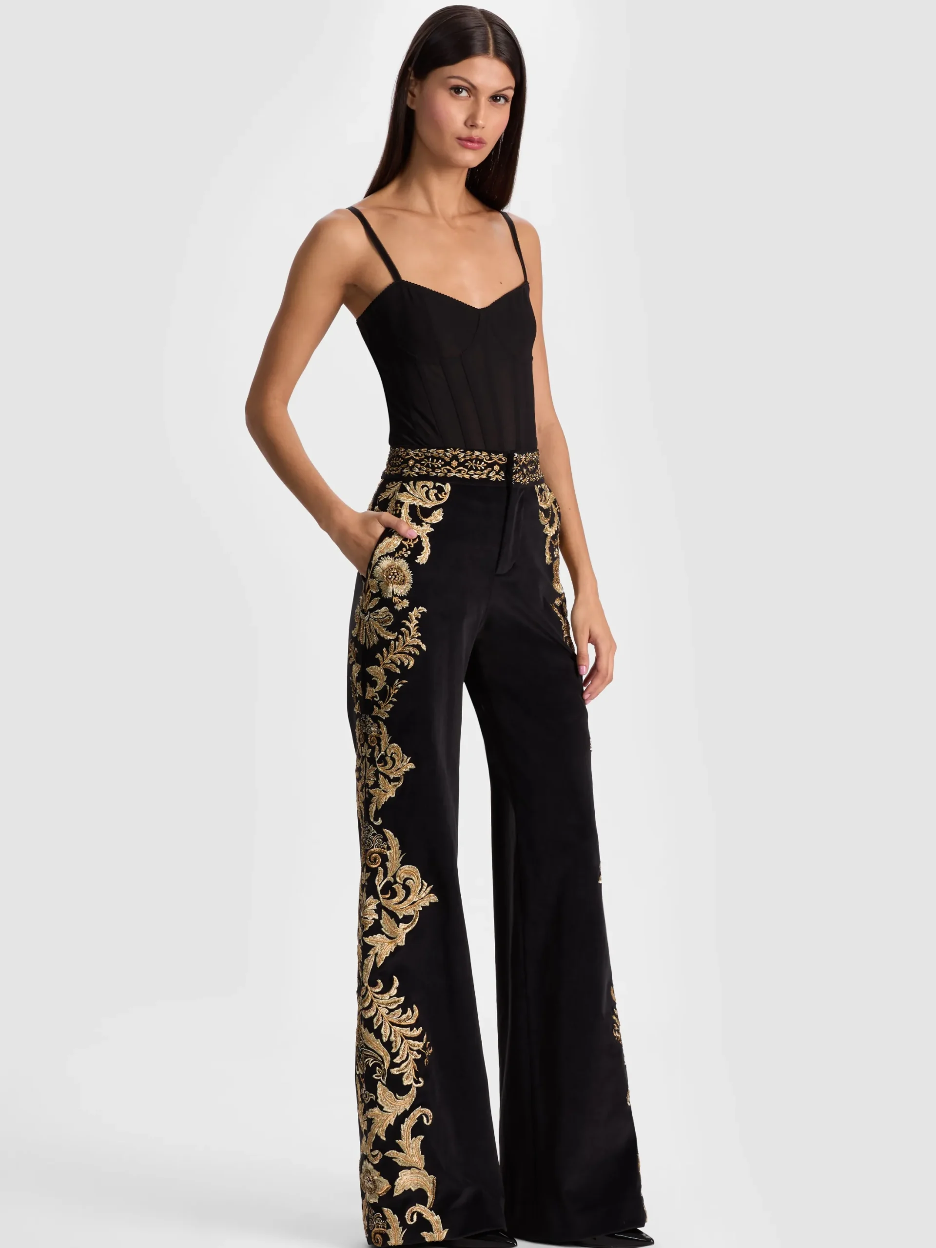 DYLAN EMBROIDERED VELVET PANT