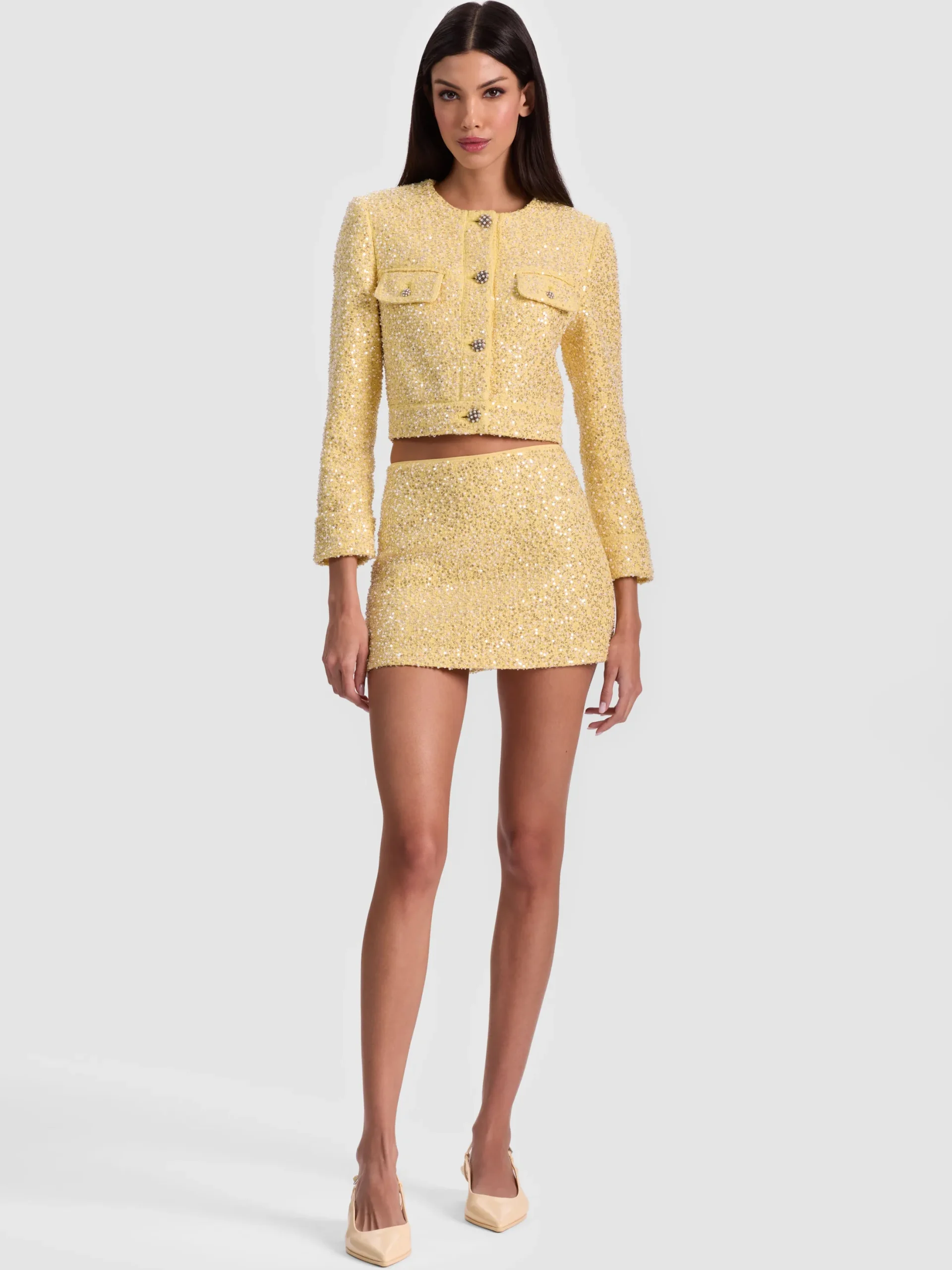 ECENIA EMBELLISHED TWEED MINI SKIRT