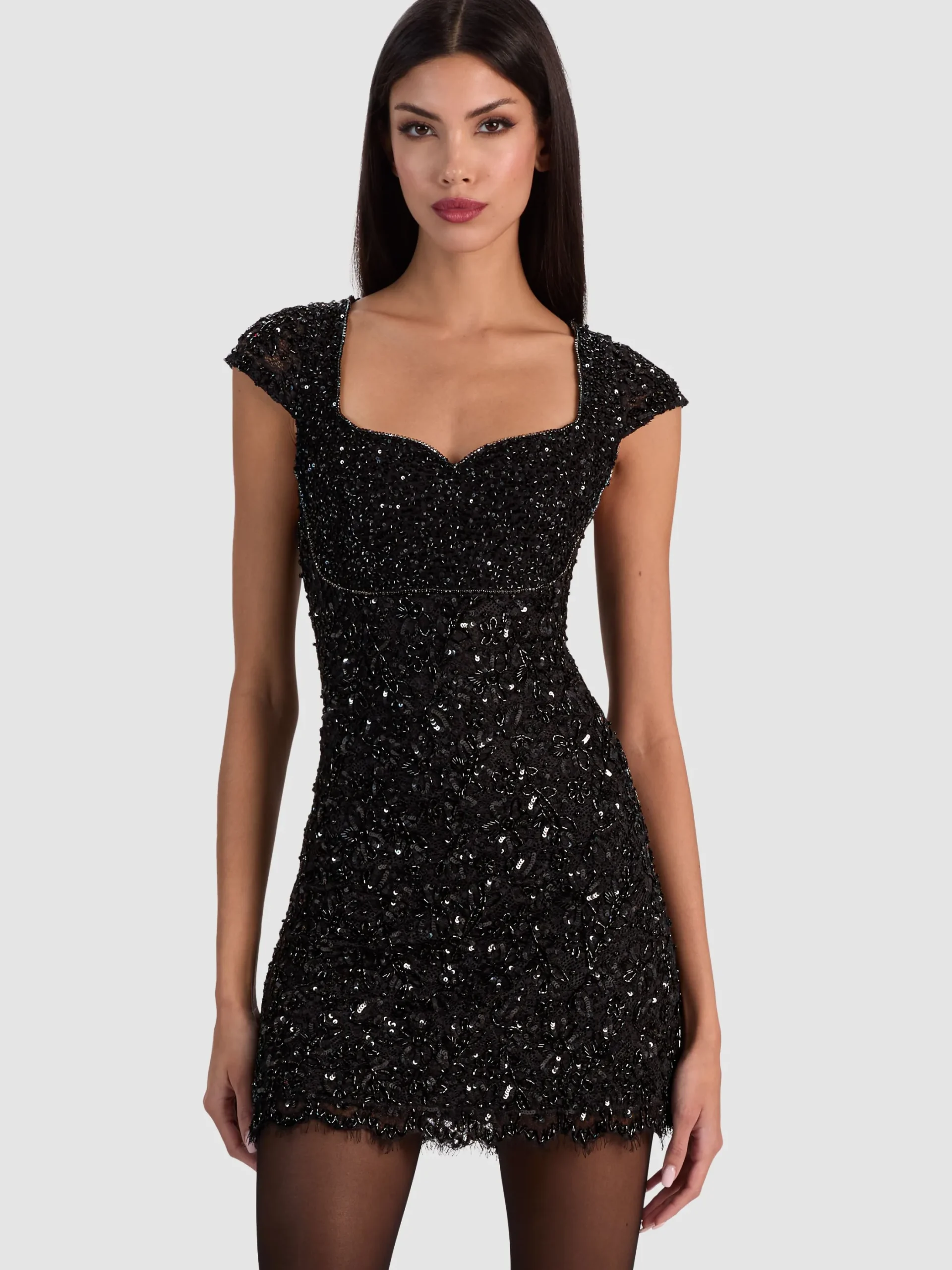 EVE EMBELLISHED LACE MINI DRESS