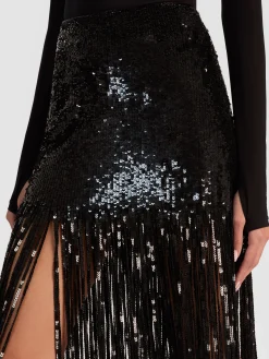 KENDRA SEQUIN FRINGE MAXI SKIRT