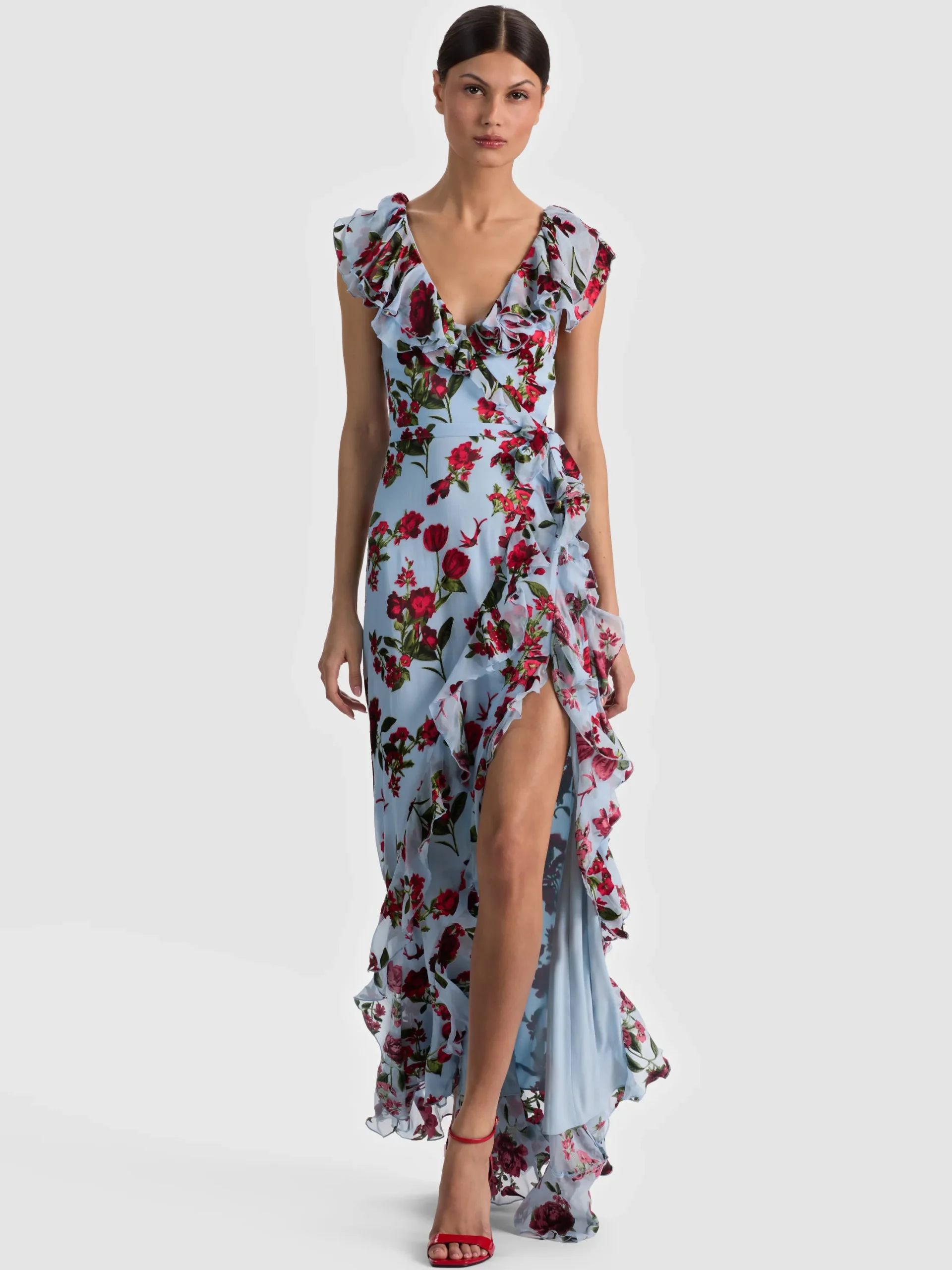 KRISTEN RUFFLE WRAP MAXI DRESS