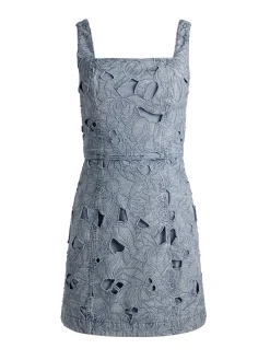 MARYANN LASER-CUT DENIM DRESS