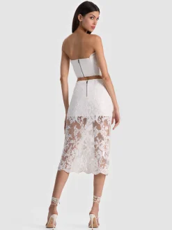 MEDINE EMBELLISHED LACE MIDI SKIRT