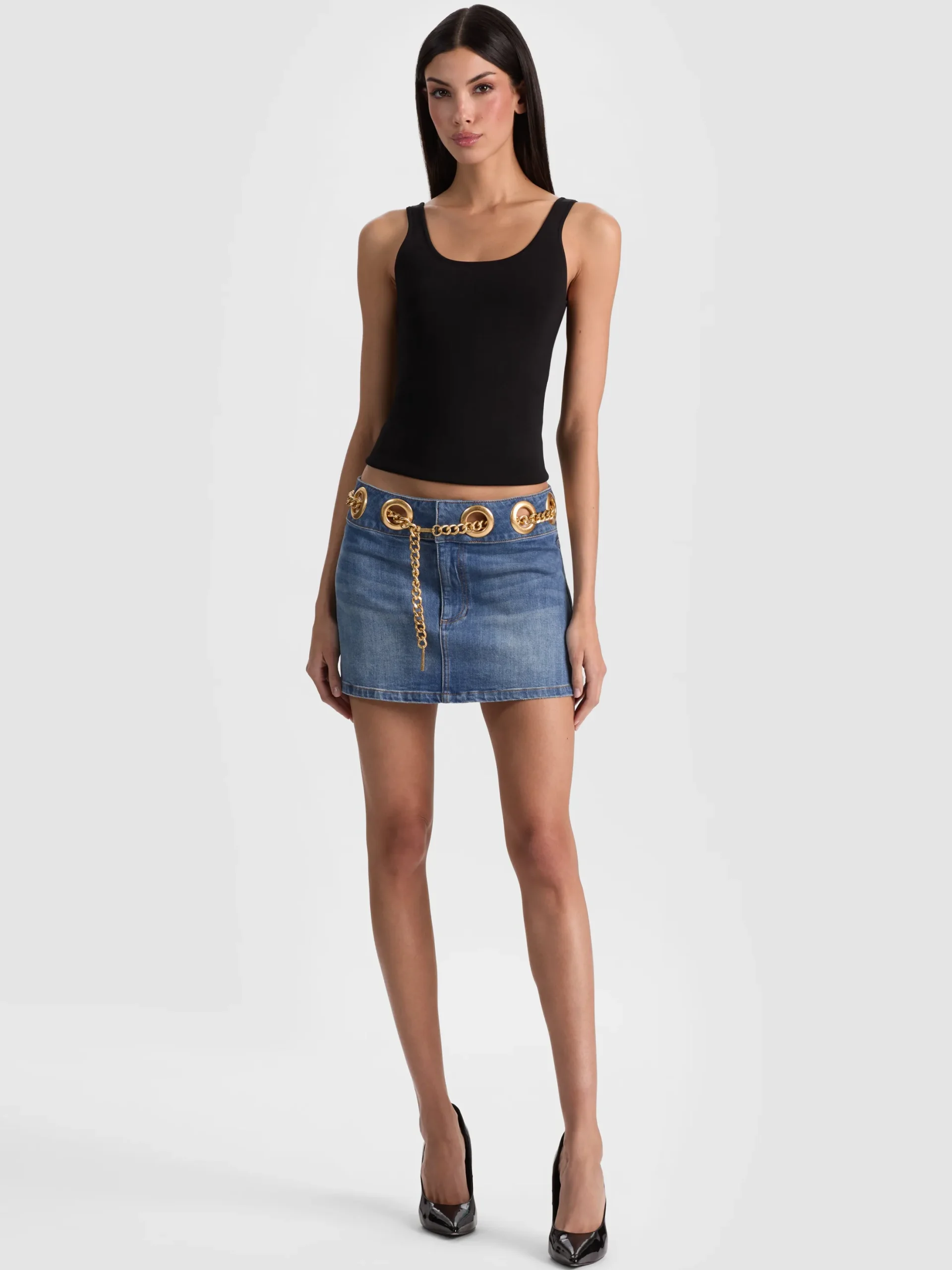 MORGANA CHAIN BELT DENIM MINI SKIRT