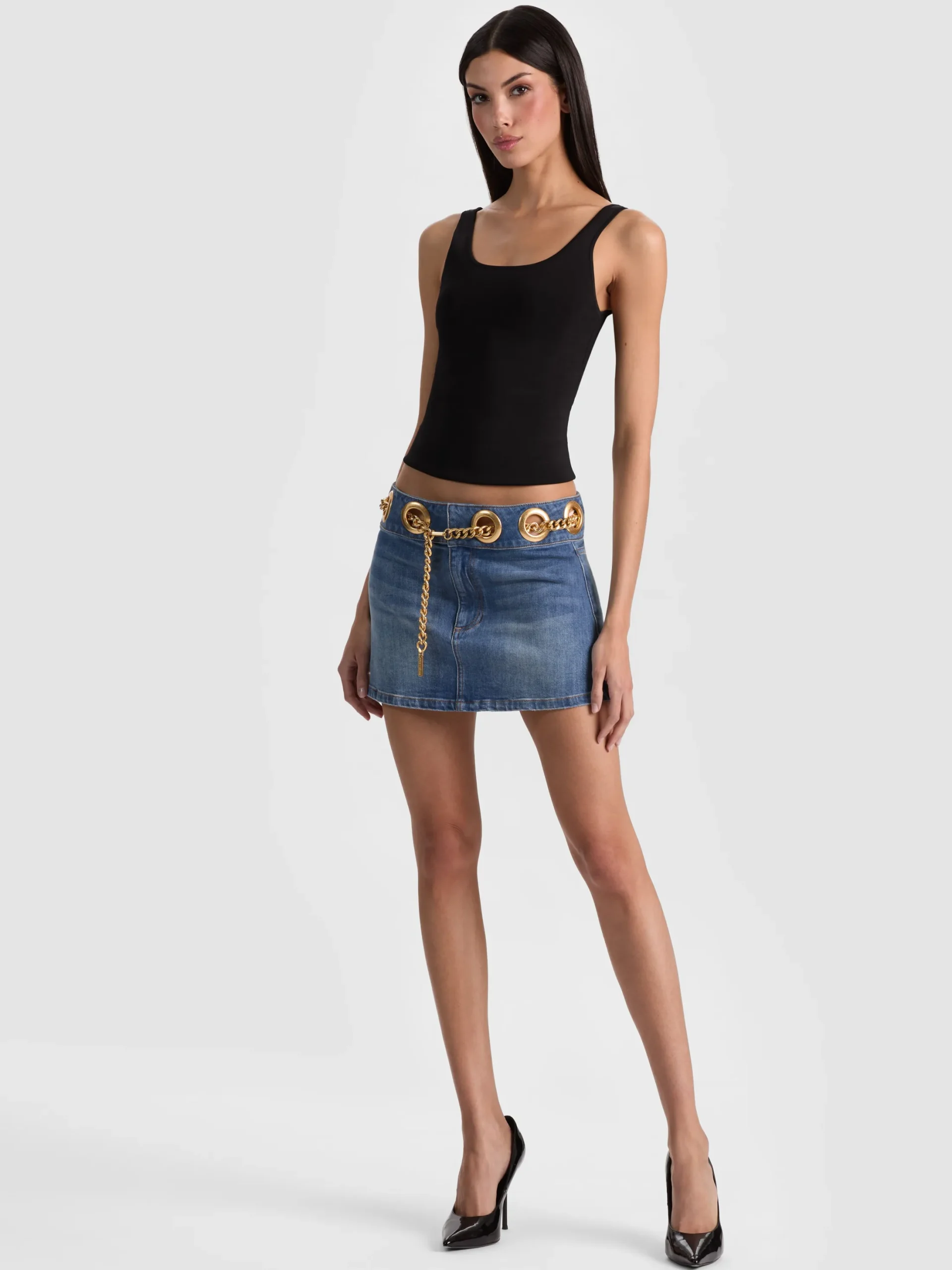 MORGANA CHAIN BELT DENIM MINI SKIRT